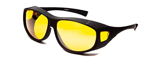 Calabria 7664 Night Driving Fitover Sunglasses Matte Black/Yellow Mens Womens Sunglasses that Fit Over Prescription Glasses
