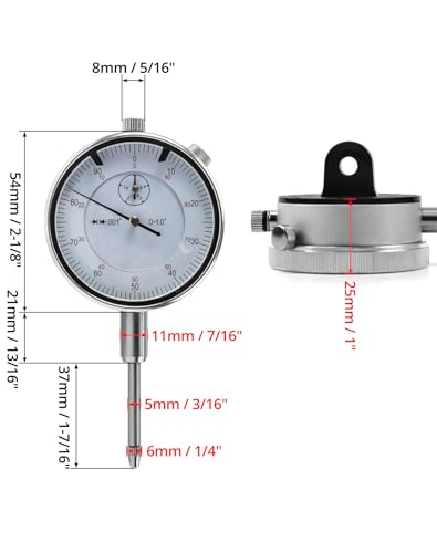 Indicateur de cadran QWORK 0-2,5 cm lot de 2 avec résolution 0,001 pouce et dos interchangeable
