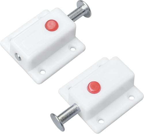 Image of 6 Pcs Automatic Spring Loaded Door Latch Lock ABS Plastic Push Security Bolt for Windows Cabinets Drawers Kitchen Furniture Sliding Locks Home Safety & Window Cabinet Drawer (White)