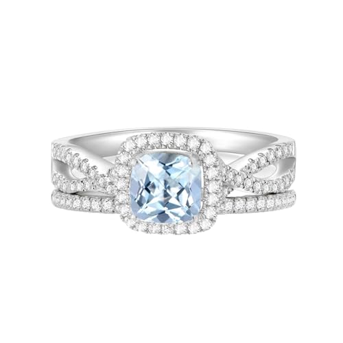 10K 14K 18K Gold Natural Aquamarine diamond Engagement Ring Sets for Women, 1.0 Carat Pear/Heart/Rould/Cushion Cut Aquamarine diamond Wedding Ring Set Bridal Ring Set Promise Ring for Wife Her