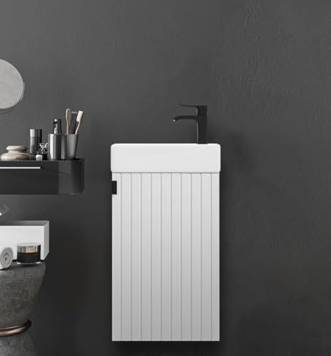 badselekt Design Gästebad Set Style Badezimmermöbel Set Weiß Matt mit Stukturfront Set mit Unterschrank & Waschbecken ideal für kleine und schmale Toiletten mit Waschplatz