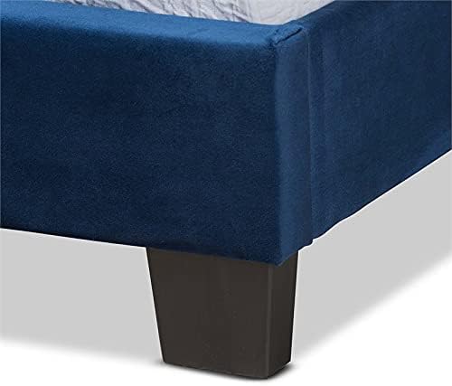 Miniatura 7 de BOWERY HILL Cama moderna tapizada de tela de terciopelo tamaño individual en azul marino