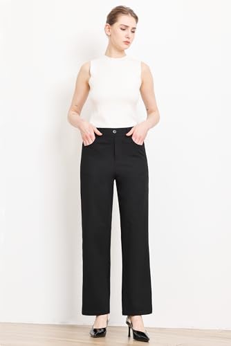 Work Pants Women Dress Pants High Waisted Stretchy Straight Leg Trousers Business Casual Pull On Slacks with Pockets 29"3