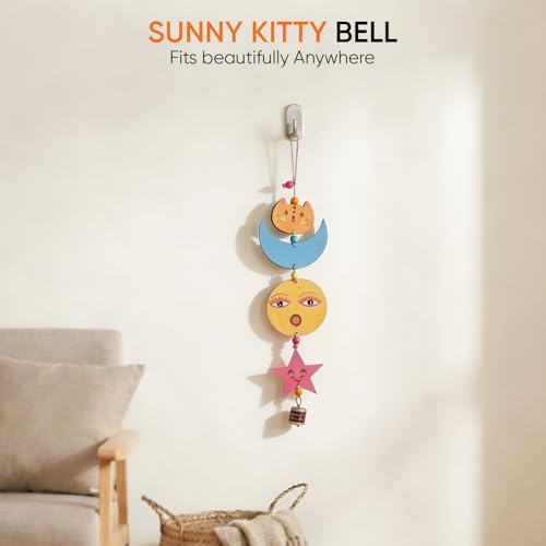 Image of Aakriti Art Creations Sunny Kitty Wind Chime Multicolor | Handmade Wooden & Metal Windchimes for Home | Decorative Wind Chimes for Balcony, Garden, Living Room | Feng Shui Wind Chime Decor