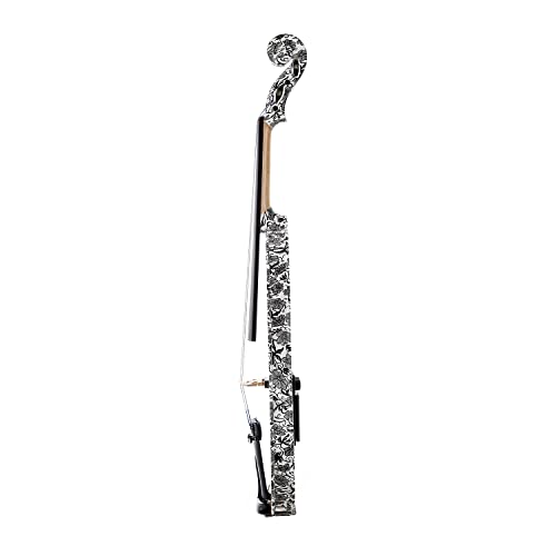 Image of Kinglos. Visual-Art Advanced Electric Violin 4 /4 Full Size Ebony Fittings | Kit Incl. Case Bow Shoulder Rest Aux Cable Spare Bridge Strings - Solid Wood White Grey Silent Fiddle Set for Adults Beginner