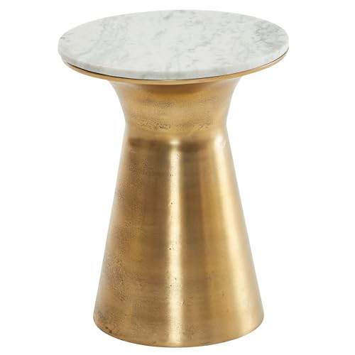 Wohnling Beistelltisch Echter Marmor Weiß 35x35x45 cm Anstelltisch Metall Gold, Kleiner Sofatisch Rund, Wohnzimmertisch Couch Modern, Couchtisch Hoch