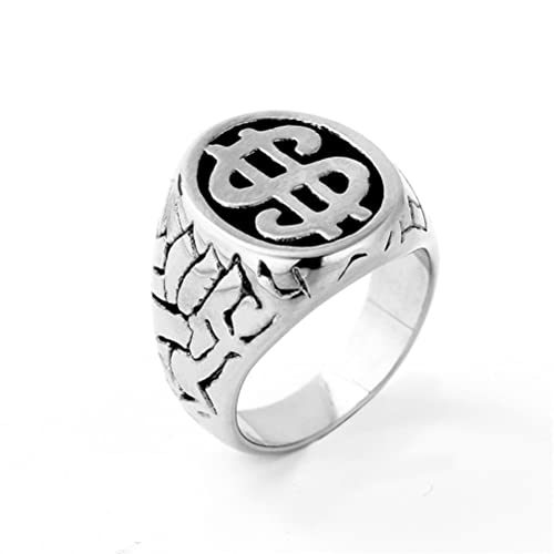 PAURO Men's Stainless Steel Creative High Polished Dollar Sign Lucky Ring Silver Size 12