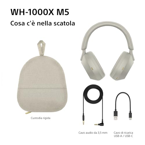 WH-1000XM5 Custodia Rigida | Cuffie Wireless Premium con Cancellazione del Rumore,Bluetooth,Chiamate Chiare,Hi-Res Audio, Fino a 30 Ore di Autonomia, Compatibili con iOS e Android – Silver - Cuffia gaming - Immagine 10