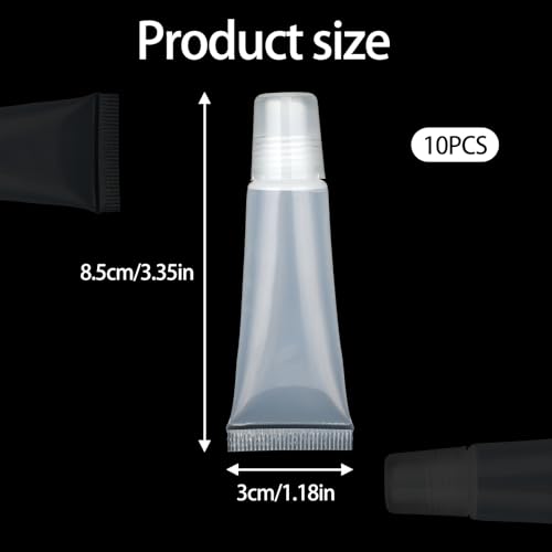 Hariendny 10 Pack Refillable Travel Toothpaste Tube Empty Lip Gloss Tubes 10ml Small Squeeze Bottles Mini Cosmetic Tubes Clear Soft Empty Lip Balm Containers Mini Lipgloss Cream Dispenser