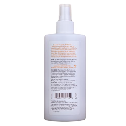 Image of Palmer's for Pets Hot Spot and Itch Relief Spray for Dogs with Cocoa Butter - Conditioning No-Rinse Skin Allergy Relief Mist with Vitamin E, Fragrance Free Formula, 8 Fl Oz