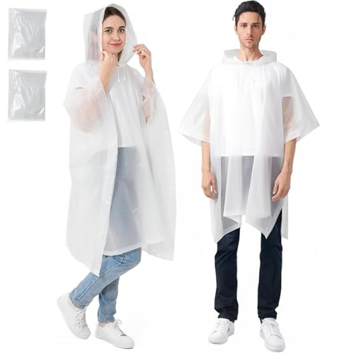 Vyanveo 2 Piezas Transparente Poncho Impermeable para Hombre Mujer, Chubasquero Poncho Lluvia Reutilizable EVA Capa Lluvia para Viajes y Exteriores, Senderismo y Ocio