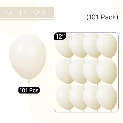 Image of PartyWoo Beige Balloons 101pcs 12 Inch Cream Ivory White Balloons for Wedding Baby Shower Birthday Bridal Shower Graduation Engagement Easter Anniversary Tea Boho Party Decorations White-Q08