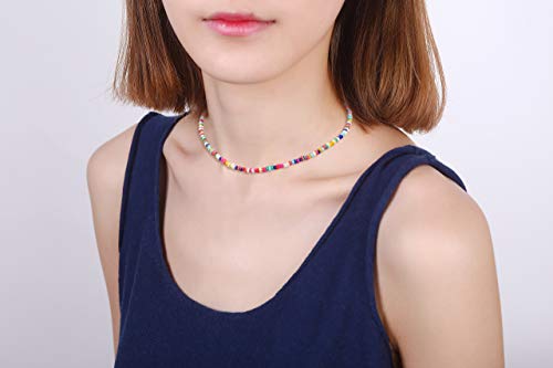 SCIONE Beaded Necklace 10 Pieces Tiny Seed Beaded Necklace Bohemian Hawaiian White Rainbow Adjustable Colorful Necklaces for Women2