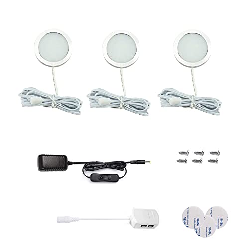 Lampe de Placard LED, Eclairage Led Cuisine Sous Meuble, Blanc Chaud 3000K, Lampe LED Cuisine Sous Meuble, Eclairage Sous Placard Vitrine, Spot Encastrable pour Cabinet Cuisine, Lot de 3