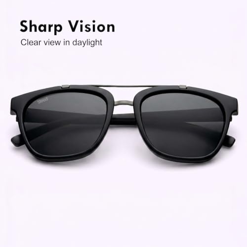 Image of Stood Techy Serie Sunglasses |Rounded Square | UV Protected | Matte | Double Metal Bridge | Medium | Men & Women | SG-STD0021