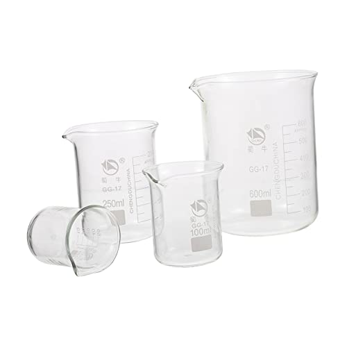 Wakauto 4Pcs High Borosilicate Glass Measuring Cups Graduated Beakers with Scale for Accurate Liquid Measurement for Cooking Baking and Laboratory Use