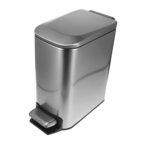 BUGUUYO Small Bathroom Trash Can Foot Pedal Lid 1.6 Gal Noiseless Stainless Steel for Dorms