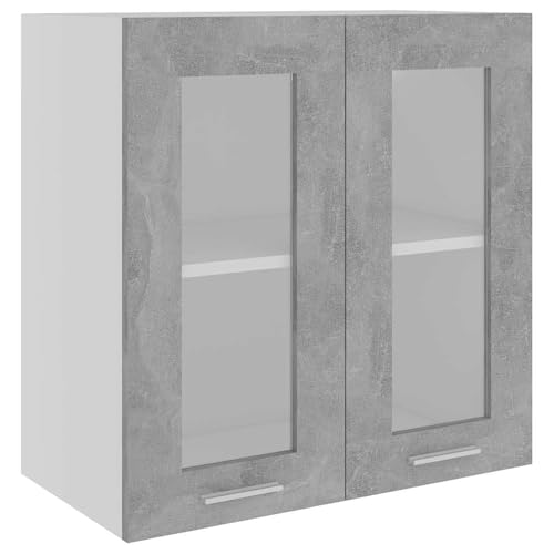 vidaXL Armoire vitrée Murale Lyon, 60x31x60 cm, Bois reconstitué Gris Béton, Meuble Suspendu,...