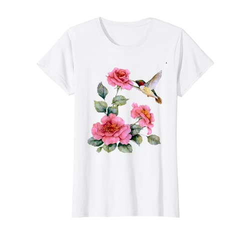 Camiseta de colibrí con rosas para mujer y niña Camiseta Cover