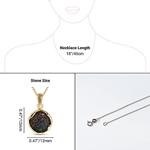 14K Gold Plated Over 925 Sterling Silver Black Opal Vintage Style Pendant; Lab Created October Birthstone; Dainty Black Gemstone Pendant; Handmade Antique Style Black Opal Necklace For Women #TOP6