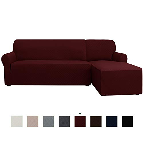 CHUN YI Rhombe Housse de Canapé dAngle Convertible 3 Places Tissu Polyester Extensible (Angle Droit, Bordeaux)