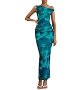 PRETTYGARDEN Women's 2025 Summer Floral One Shoulder Maxi Dress Wedding Guest Ruched Mesh Bodycon...