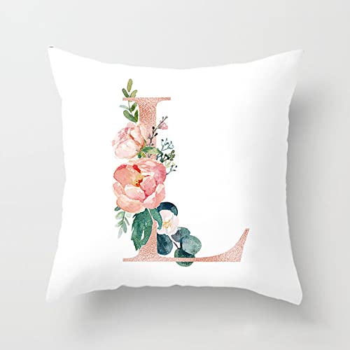 GYROHOME Fundas de almohada decorativas con letras inglesas florales rosas, 1 panel, funda de cojín suave de terciopelo de piel de guisante, protectores de almohada blancos para decoración del hogar