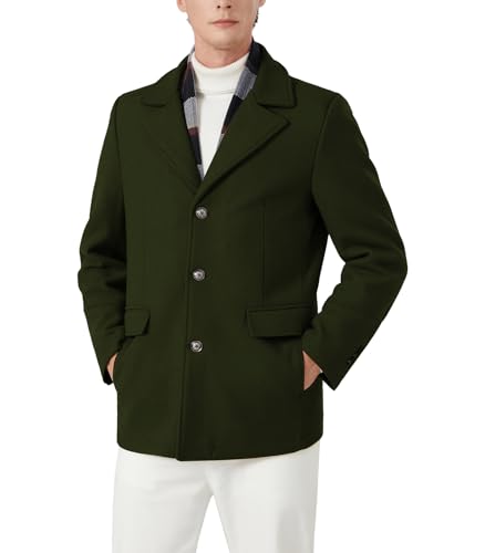 Image of INVACHI Mens Wool Blend Coat Winter Trench Coat with Detachable Soft Scarf Single Breasted Overcoat