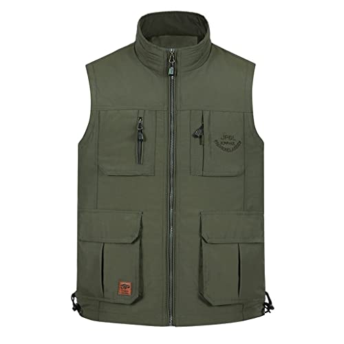 Chaleco de pesca multibolsillos transpirable para hombre chaqueta exterior verde 2XL