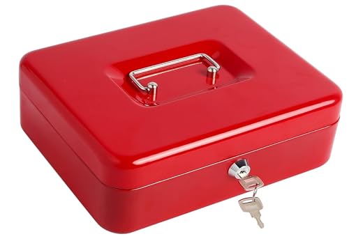 Kippen 10032R4 - Caja de caudales con bandeja para monedas, color rojo. Dimensiones: 300 x 240 x 90 mm.