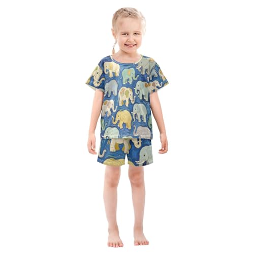 Little Girls Short Pajamas Sets Nighty Jammies Set for Teens Sleepwear 5Y Blue Elephant Art Painting pijama para jovenes hombres3