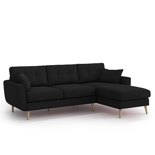Image of BRAXTON Lindel RHS 4 Seater L Shape Sofa Set for Living Room (Black) Premium Velvet Fabric Sofa