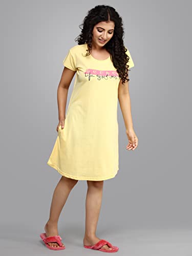 Image of Meerkat Women Short Sleeve Knee Length Cotton Knits Printed Short Nighty /Long Shirt /Midi