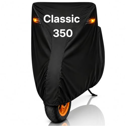 Image of Dhoom Bike Body Cover for Classic 350 Cover | 100% Waterproof, Dustproof & Scratch Resistant | Heavy Duty Two Wheeler Covers with UV Protection, Heat Resistant | All Weather Outdoor Bike Cover (Black)