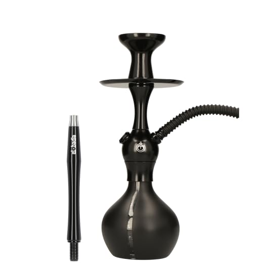 EL-BADIA C1 V2 Cachimba 31cm – Shisha Compacta y Moderna con Columna de Aluminio, Base de Vidrio Click, Cazoleta Phunnel, Manguera Lavable & Boquilla – Narguile Ultra Moderno (Black Fantom)