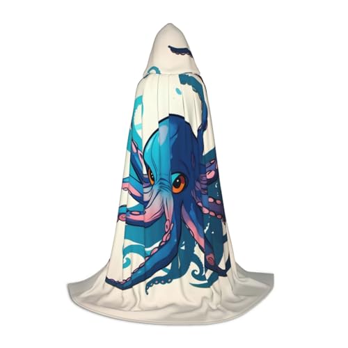 Cape à capuche pieuvre bicolore longue en tissu fluide pour fêtes et déguisements