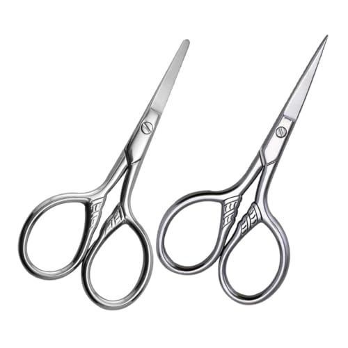 SAFIGLE 2個 メンズ専用精密眉毛トリミングはさみ 尖頭 丸頭 ステンレス製 設計グルーミング用眉毛 鼻毛 口ひげ用カットシザー