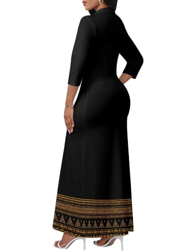 Image of PinkPatty Women's Casual 3 /4 Sleeve Polo V Neck Bodycon Maxi Dress