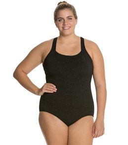 Penbrooke Krinkle Plus Size Active Back One Piece Swimsuit - Black - 22W