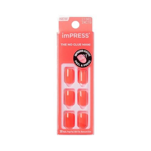 Kiss Impress No Glue Mani Press On Nails Color Happier Vibes Orange Short Size Squoval Shape Includes 30 Nails Prep Pad Instructions Sheet 1 Manicure Stick 1 Mini File