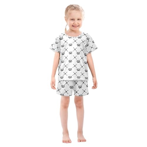 ALAZA Abstract Dog Paw Print Pajamas Set Short Sleeve Cotton Sleepwear Summer Pjs 2 Piece 5-14Y3