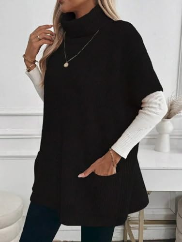 ZAFUL Women's Oversized Turtleneck Sweater Dress Short Batwing Sleeve Knitwear with Pockets Trendy Fall Sweaters 20253