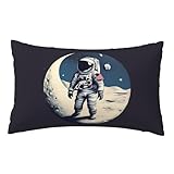 Funda de almohada con estampado de astronauta en la luna para viajes, transpirable, lavable, para decoración del hogar, dormitorio, cama, funda suave