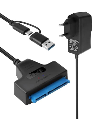 Adaptador sata a usb 3.0, Cable SATA a USB Compatible SSD HDD 2,5' y 3,5', hasta 5Gbps con UASP, Incluye Fuente 12V 2A, Compatible con Windows, Mac OS, Linux para Disco Duro Externo Interno, 30cm