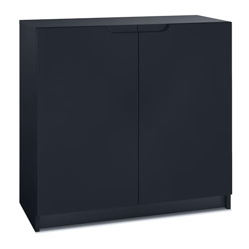 Vladon Sideboard Logan, Made in Germany, Kommode mit 2 Türen, Schwarz matt/Schwarz matt (82 x 78 x 37 cm)