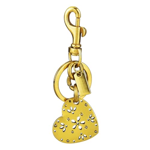 JTMY Llavero de aleación con forma de corazón y flor hueca, llavero para llaves de coche, bolso, colgante para mujeres y hombres (dorado)