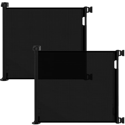 Image of (2 Pack) Retractable Baby Gate for Doorways and Stairs, Mesh Safety Gate for Pet, Indoor & Outdoor Use, One-Hand Operation, Easy Installation, 33.6 inch Tall, Expands to 55 inch Wide（Black,33.6 inchx55 inch