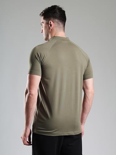 Image of GROW Stylish Aeroflex Zip T Shirt for Men Workout | Cotton and Spandex Quarter Zip Back Printed Collar T-Shirts for Men Half Sleeves