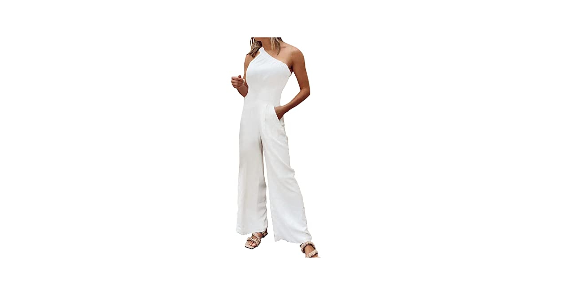 オールインワン・サロペット White Haida One-shoulder Jumpsuit 31pzB6VCaeL.jpg_BO30,255,255,