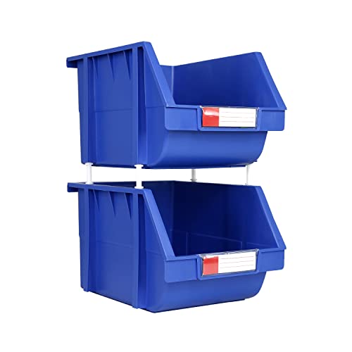 DJC Supply Heavy duty thermoplastic storage bin organizer, Stackable, Hangable, Side-connect (BLUE (2 PACK), LARGE 8.4 X 11 X 6.9)
